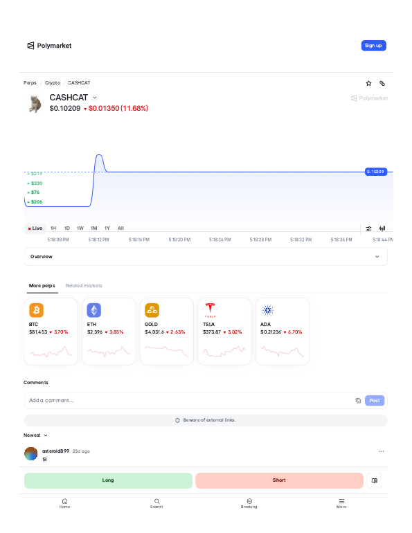 CASHCAT (CASHCAT) perps trading page on Polymarket