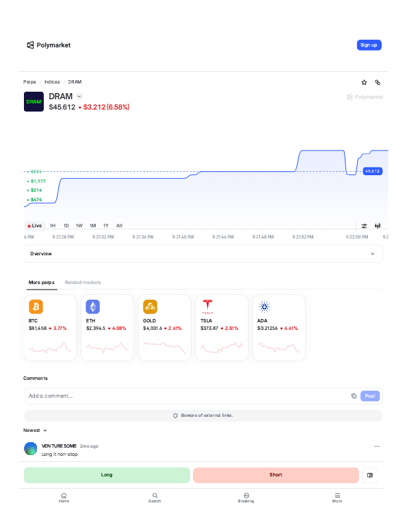 DRAM (DRAM) perps trading page on Polymarket