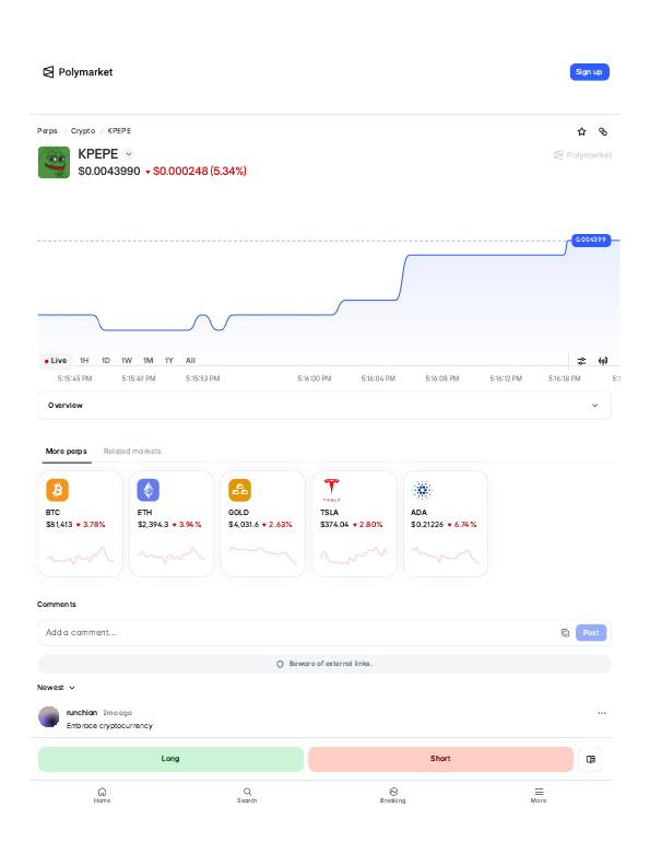 KPEPE (KPEPE) perps trading page on Polymarket