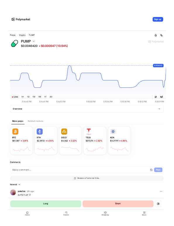 PUMP (PUMP) perps trading page on Polymarket