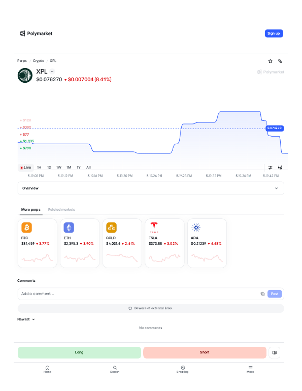 XPL (XPL) perps trading page on Polymarket